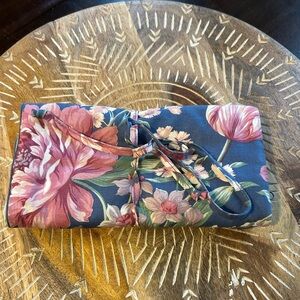 Floral print travel, rollup make up case multi compartment